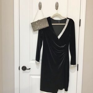 MSK Velvet Faux Wrap Rhinestone Dress Size M, EUC